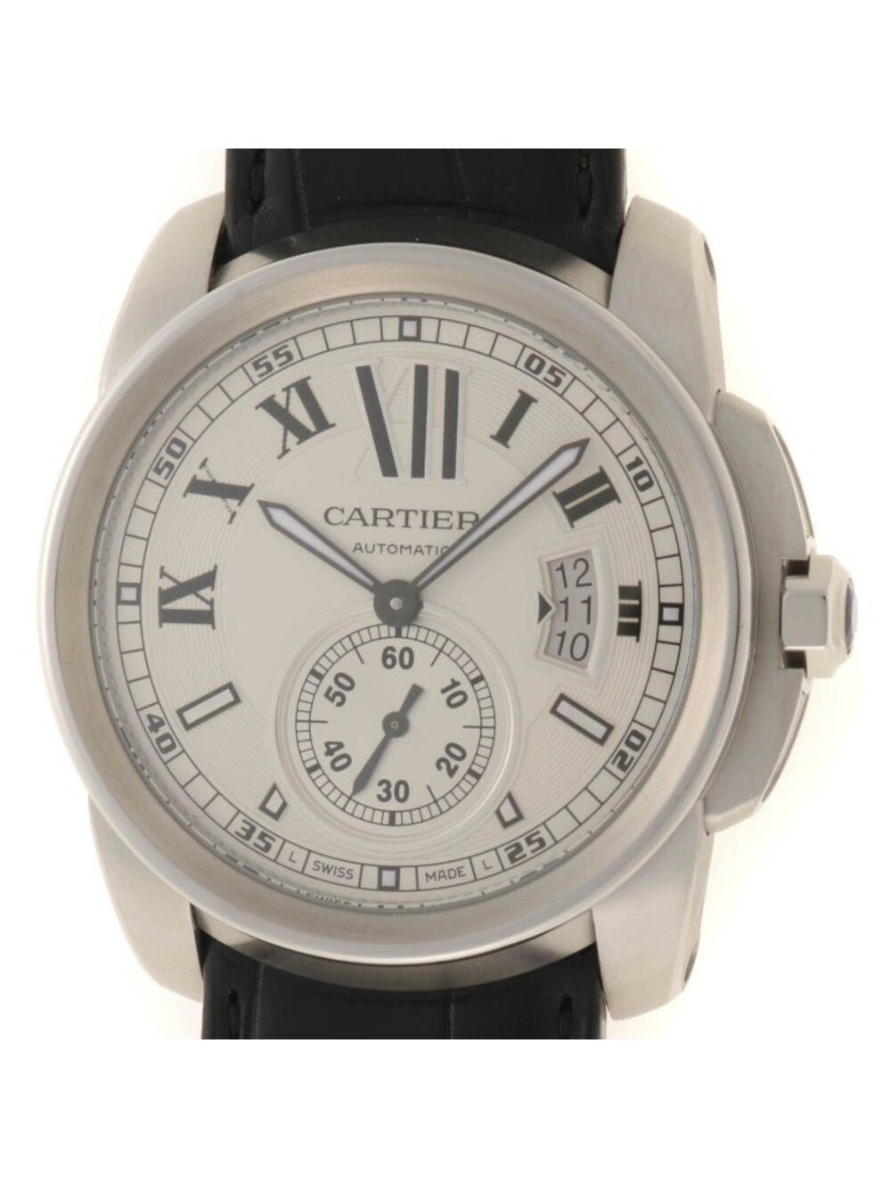 Cartier Calibre de Cartier Watch Stainless Steel Leather White Roman Automatic